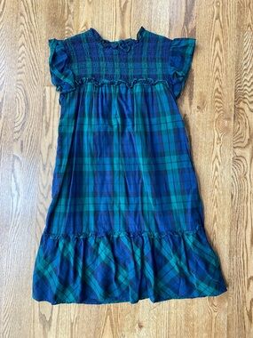 Girls Vinyard Vines 100% cotton plaid dress large ruffle sleeve flutter sleeve